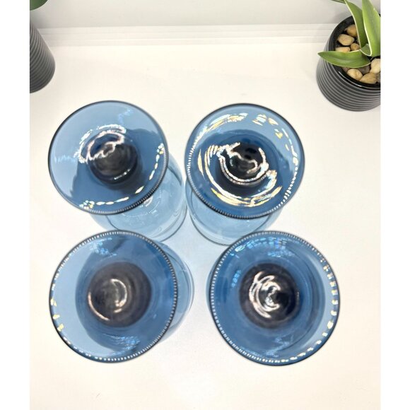 Vintage Set of 4 Libbey Dusky Blue Water Glasses Stemware Goblets Tulip Shaped - Picture 7 of 12